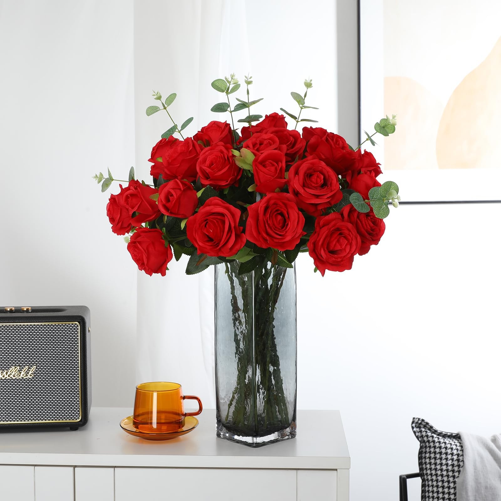 Red Roses Artificial Flowers – 12 pcs Realistic Long Stem Fake Roses Mashup S…