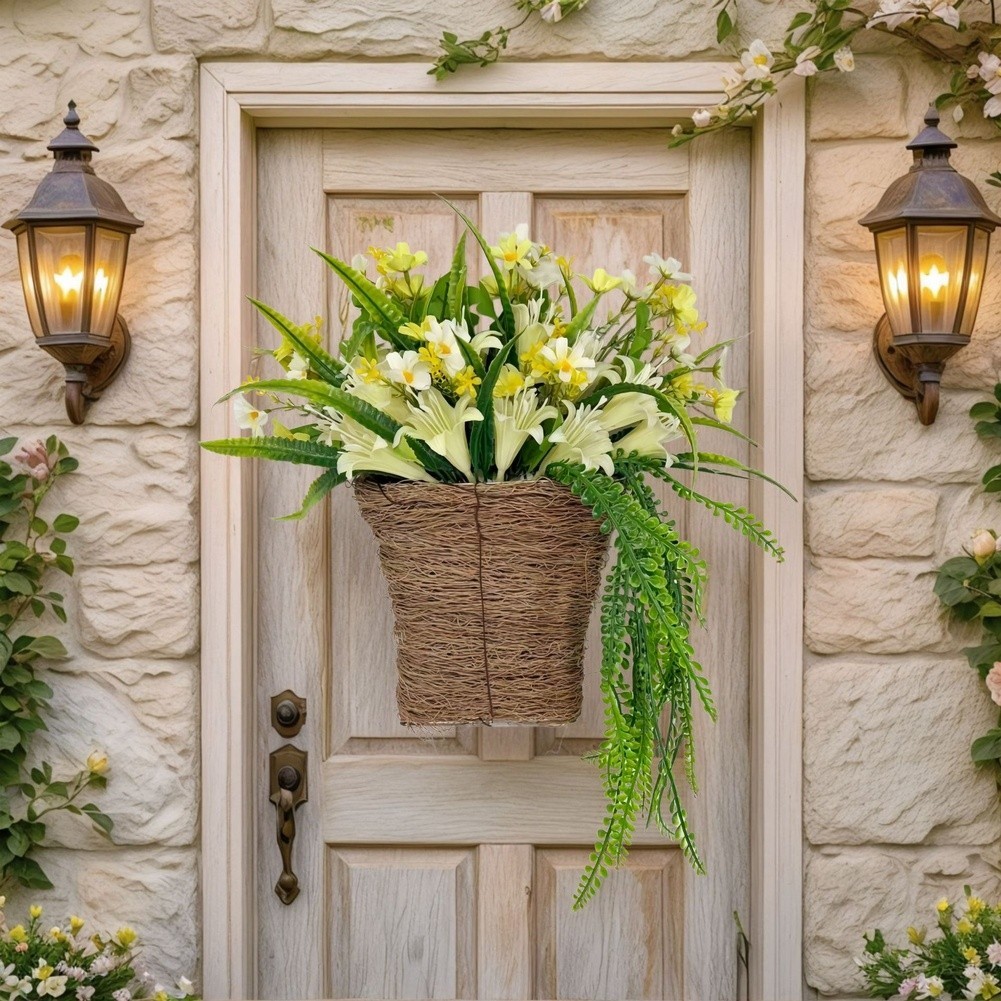 Lily Flower Wreath Plastic Material Handmade for Home Office Outdoor Decoration