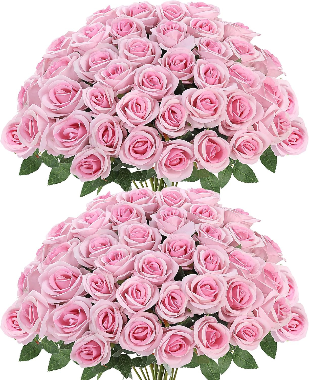 50 Pcs Artificial Roses Red Flowers Fake Velvet Silk Roses with Stems Bulk Reali