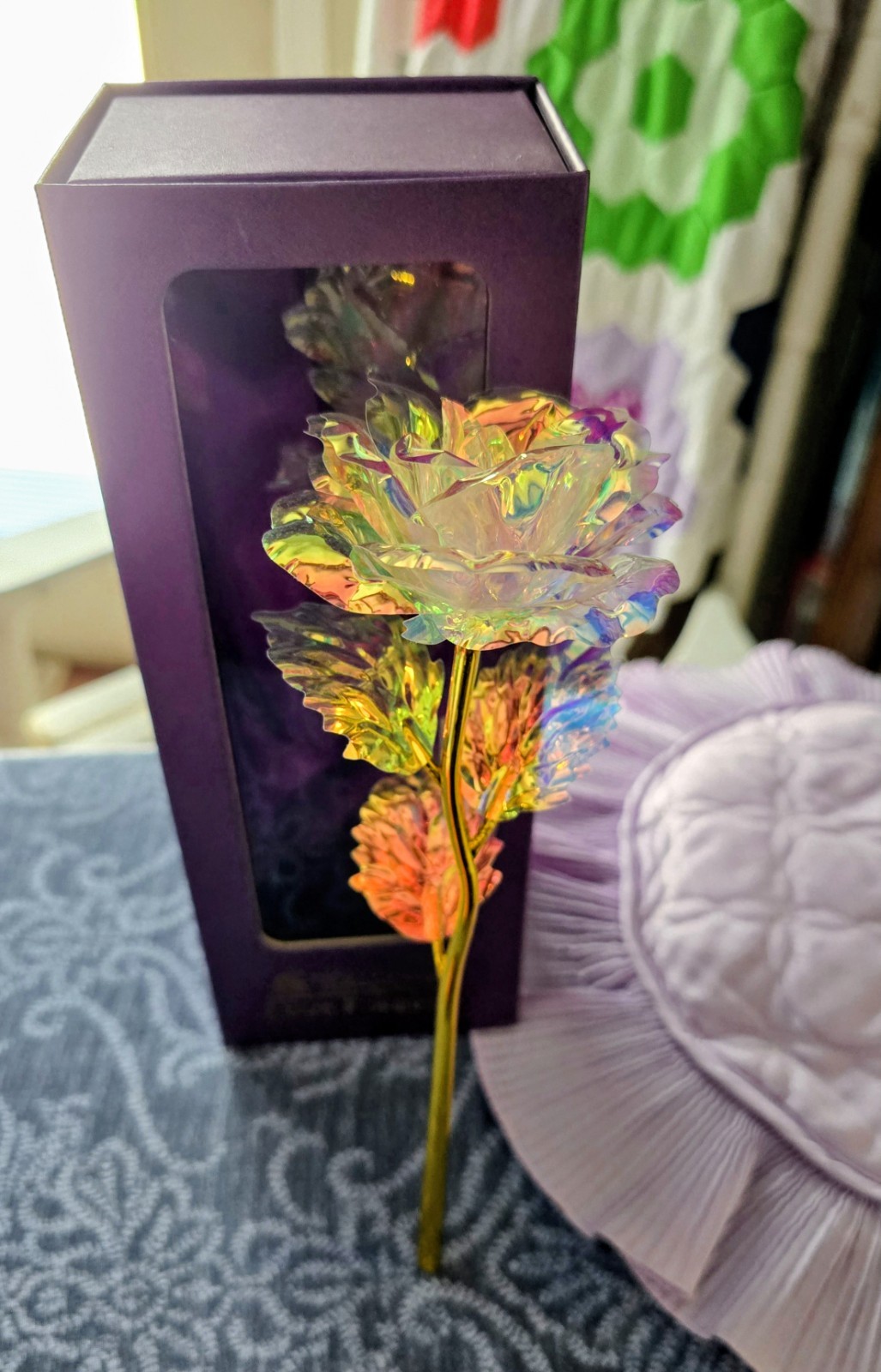 Childom Love Theme Artificial Rose Flower Stem Multicolor/Gold in Gift Box