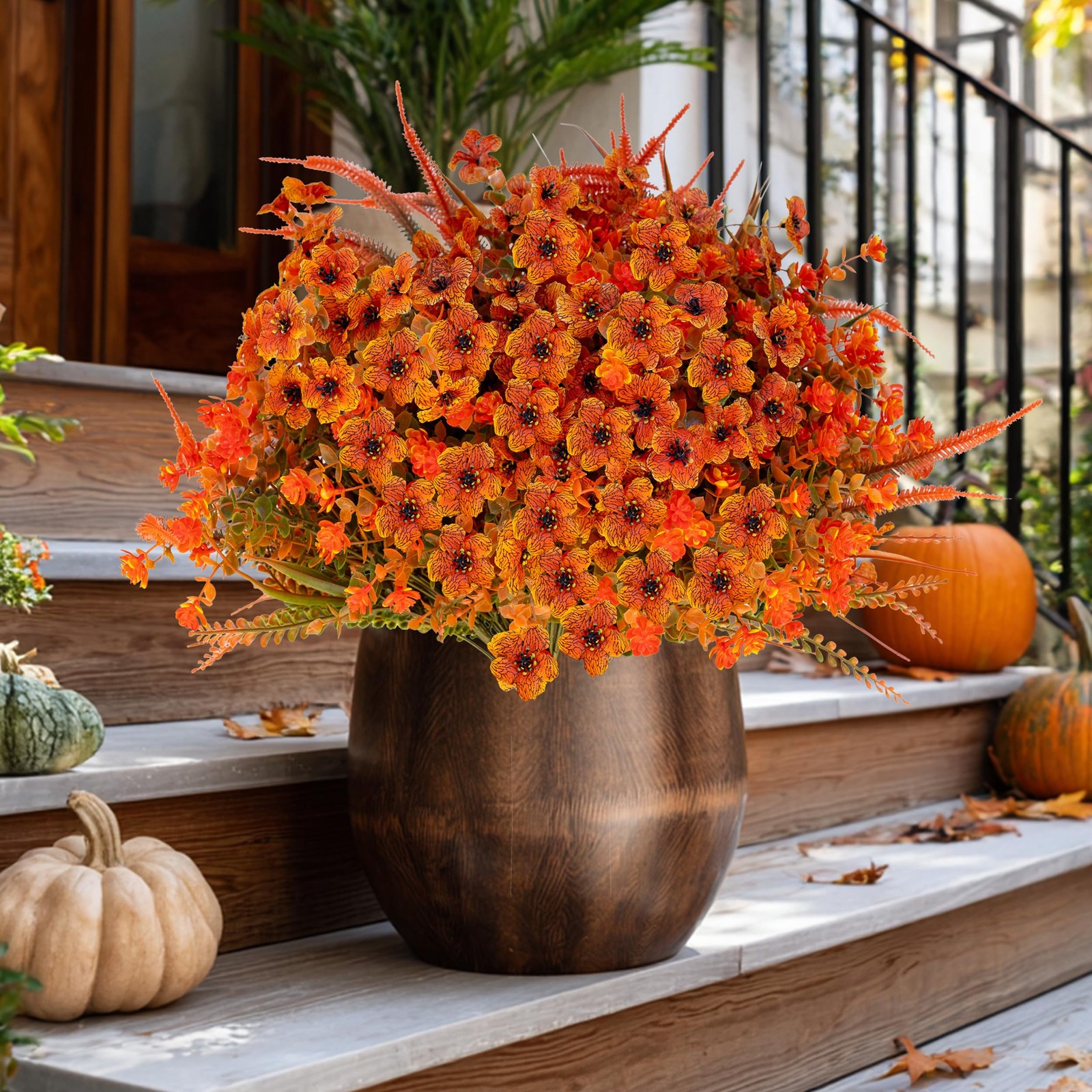 Artificial Fall Flowers for Outdoors Fake Mums – 16 Bundles Faux Fall Decor P…