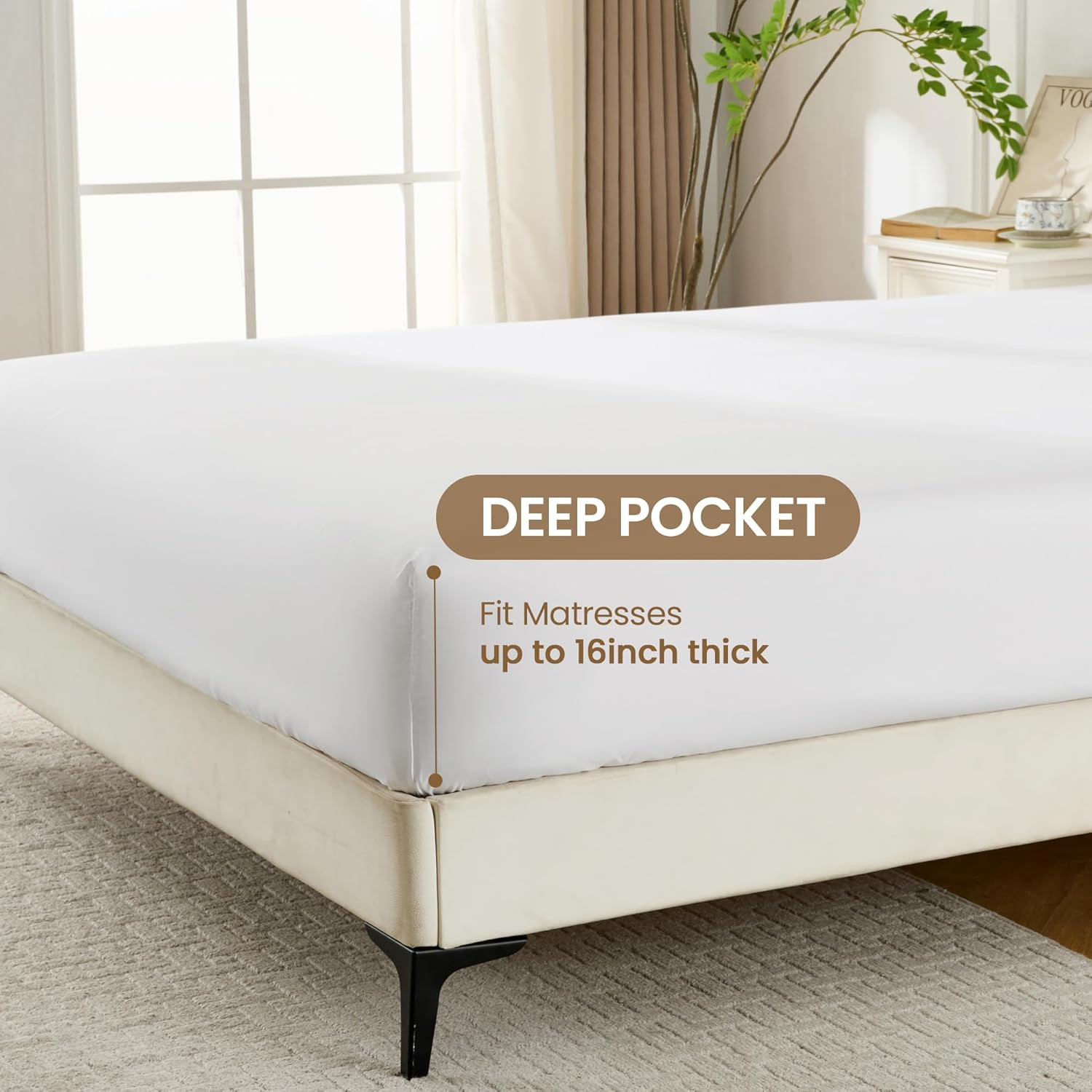 White Queen Sheet Set, 4 Pieces Soft Bedding Queen Sheet Set, Breathable and Coo