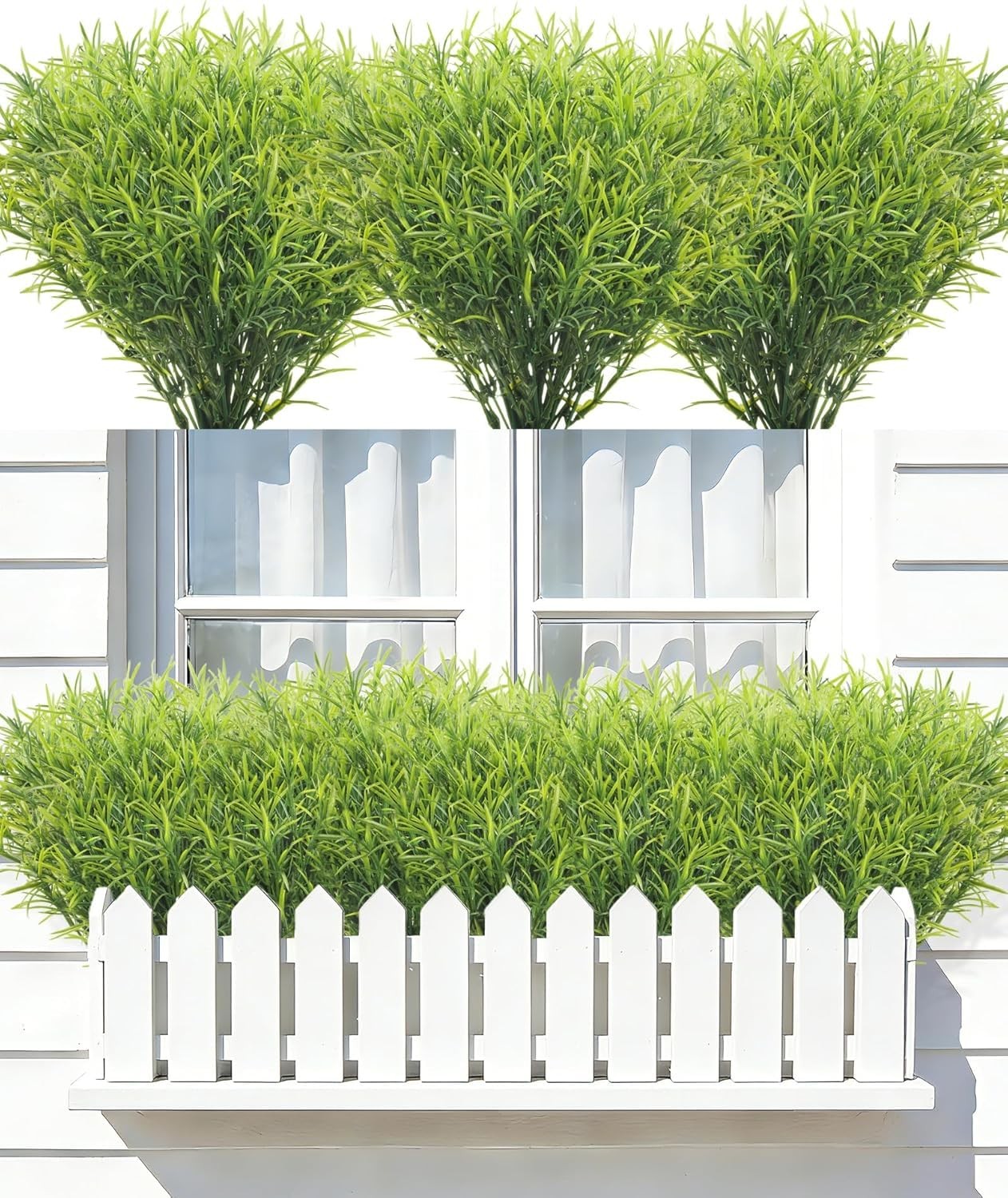 20 Bundles Artificial Rosemary Stems Boxwood Shrubs Grass UV Resistant, Artif…