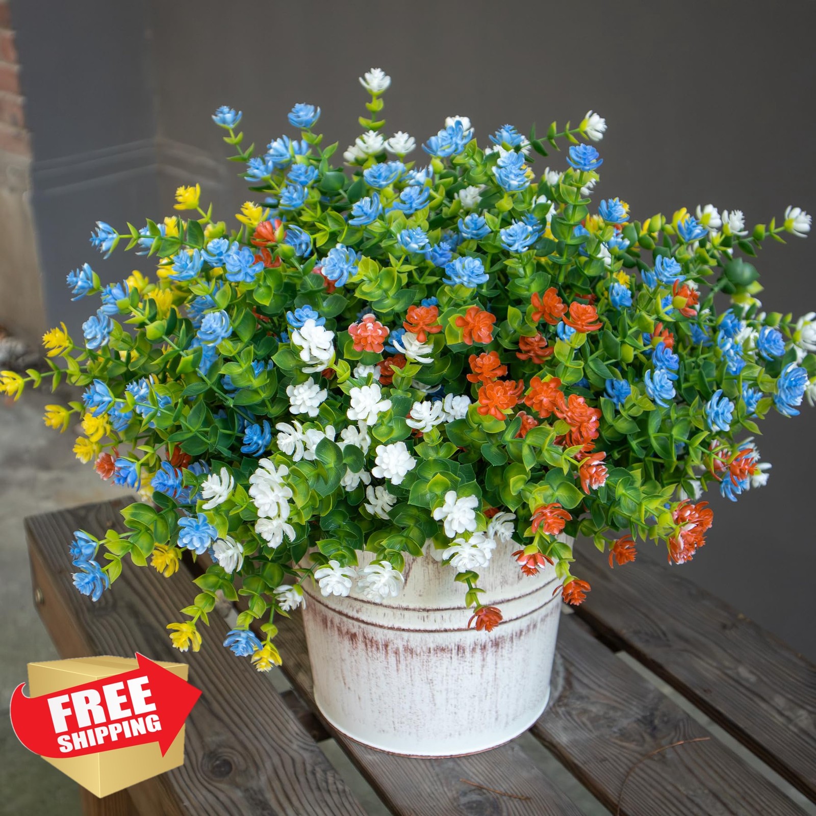 BCBLF Artificial Flowers 16 Bundles Yellow Blue White Orange