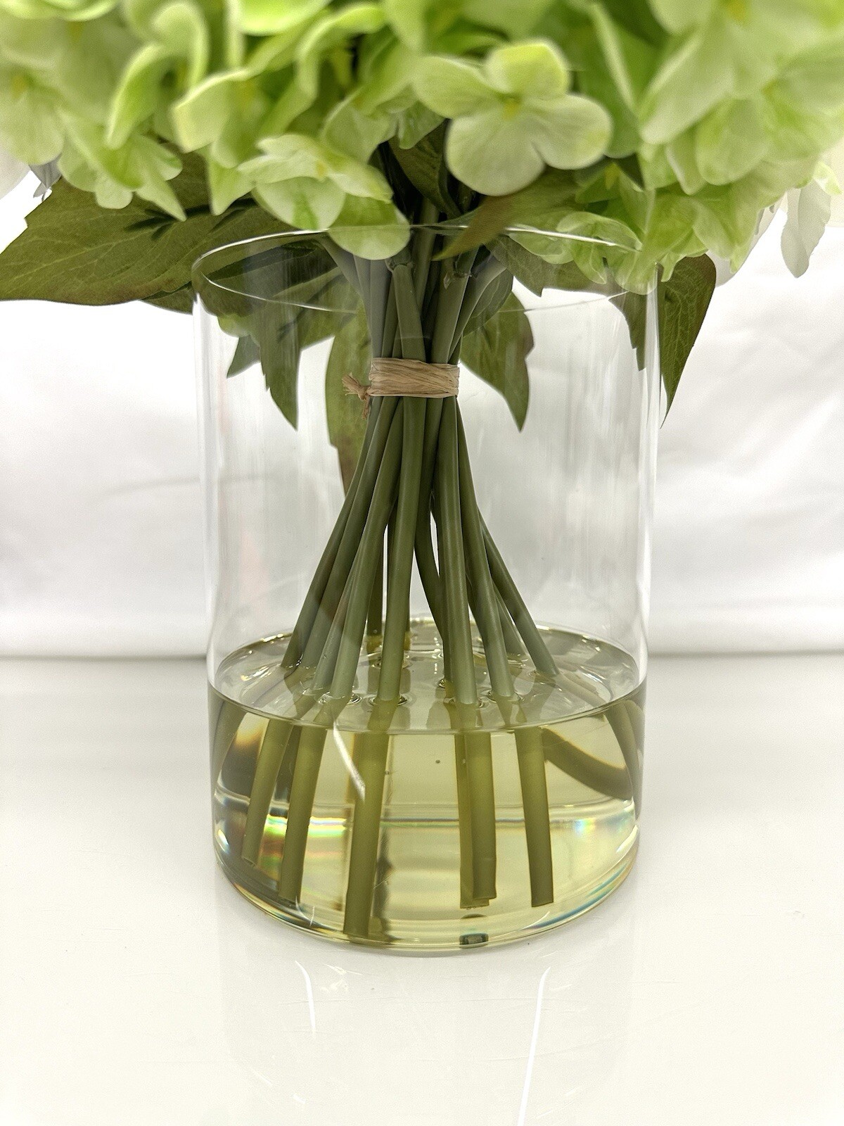 Artificial Peony Hydrangea and Tulip Glass Arrangement 13″ New