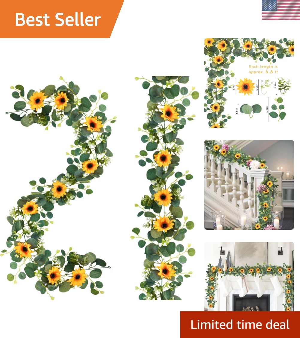 2 Pack of Lifelike 6ft Silk Sunflower Hanging Vines for -Round Decor