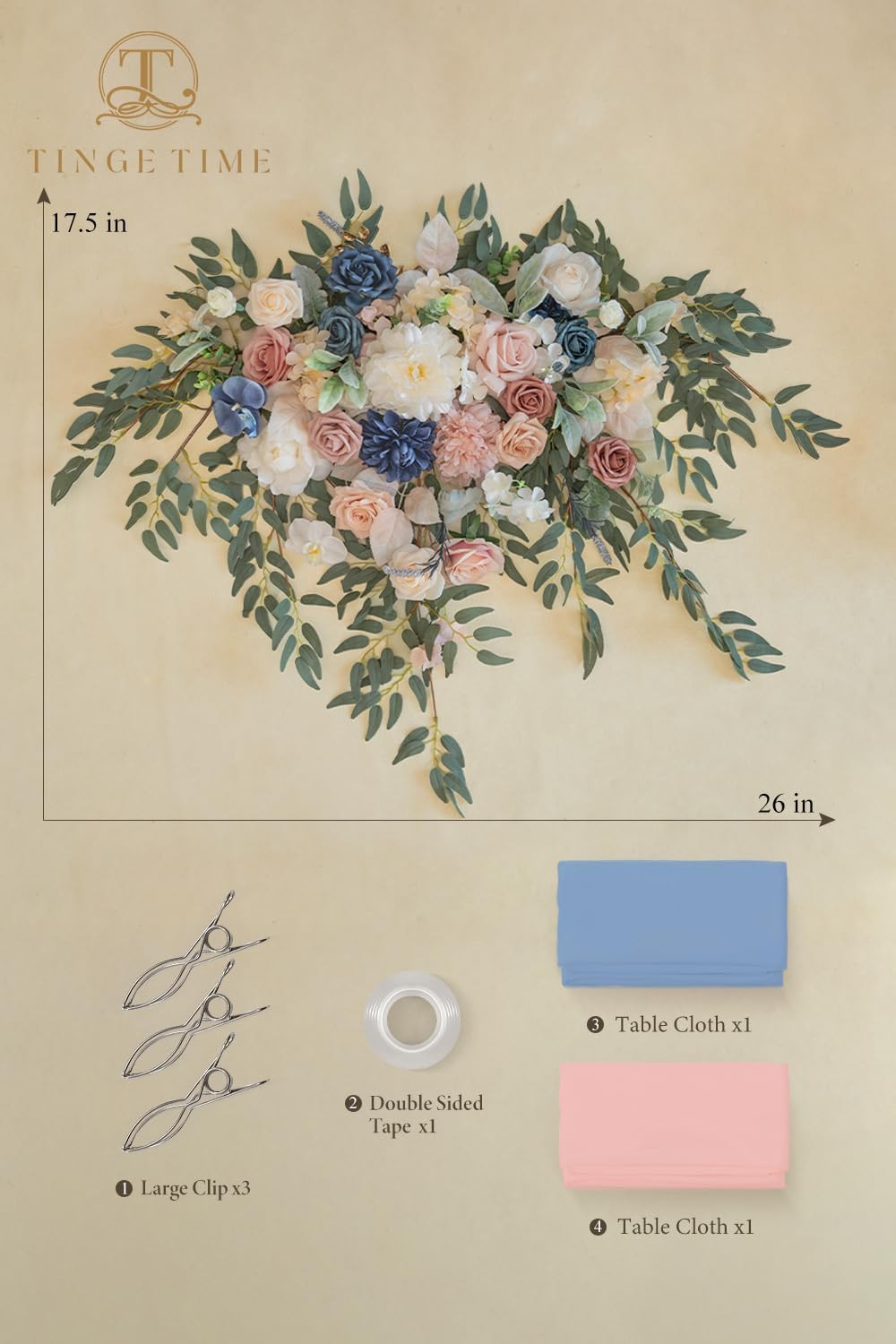 Dusty Rose & Navy Blue Flower Swag Set for Wedding Sweetheart Table Decor