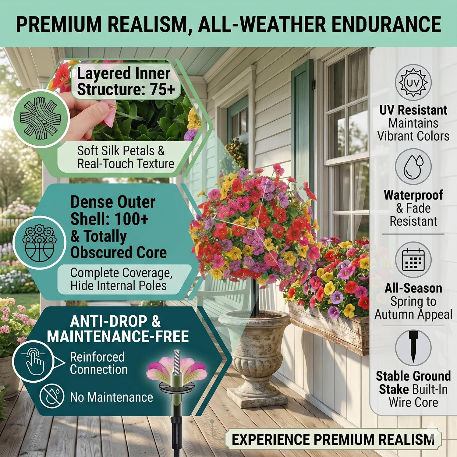 2 Pack UV Resistant Real Touch Outdoor Petunias – Perfect for Yard & Porch Decor
