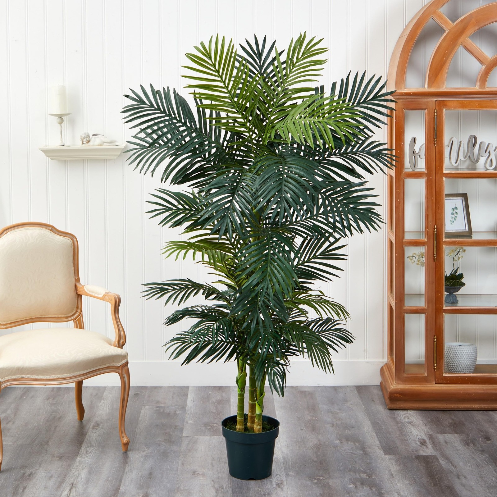 Nearly Natural 6.5ft Artificial Golden Cane Palm Tree, Lifelike Silk Indoor P…