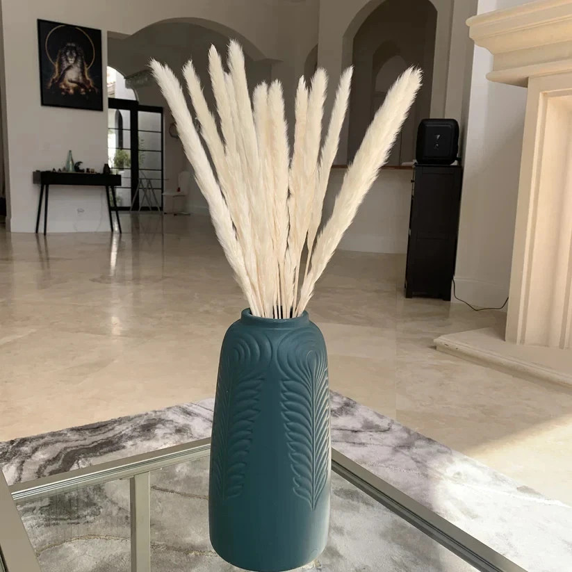 15 Stems Natural WhiteDried Pampas Grass – Fluffy Reed Grass for Home & Wedding