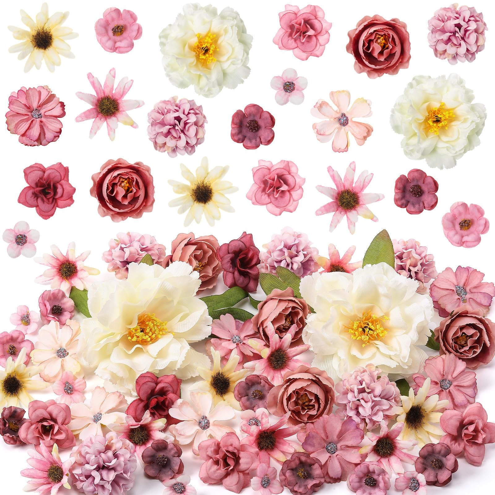 250 Pcs Artificial Flowers Heads Mini Silk Mix Flowers Fake Peony Daisy Rose …