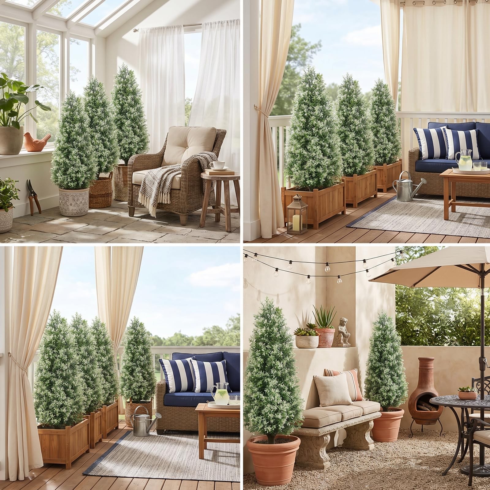 3 Ft Boxwood Topiary Set of 2, Outdoor Fake White Trees, Lifelike Faux Topiar…