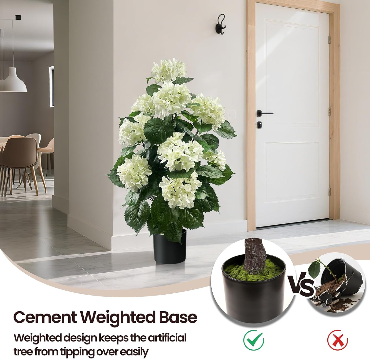 3FT Artificial Hydrangea Tree, White Hydrangea Artificial Flowers for Indoor Out