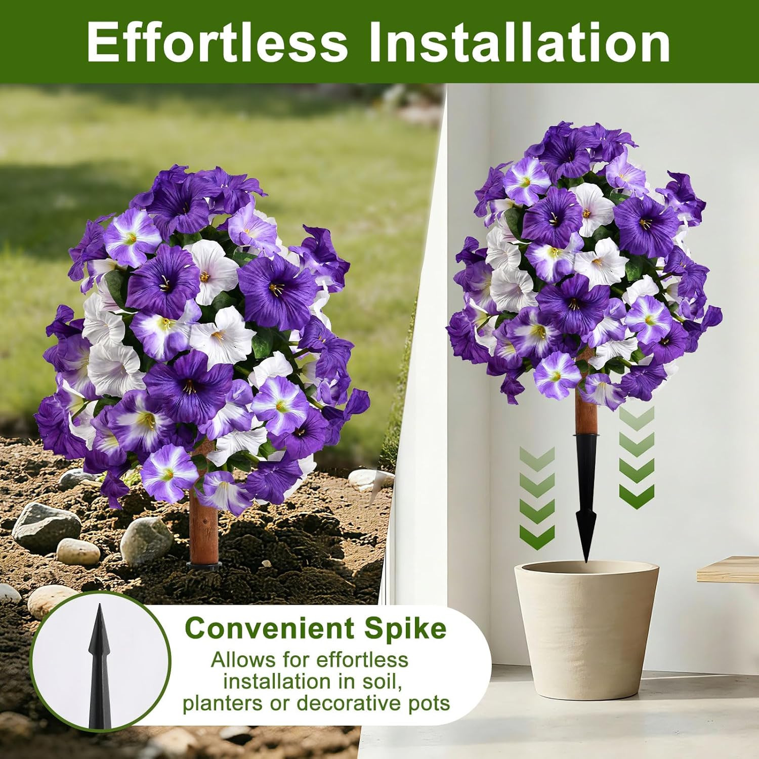 Set of 2 UV Resistant Purple Petunia Topiary Ball Trees for Outdoor Decor