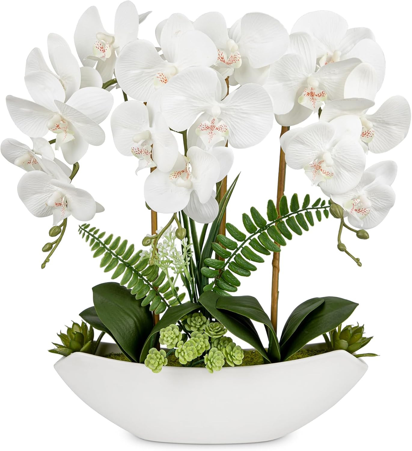 18In White Silk Orchid Arrangement in Ceramic Pot for Home Office Decor