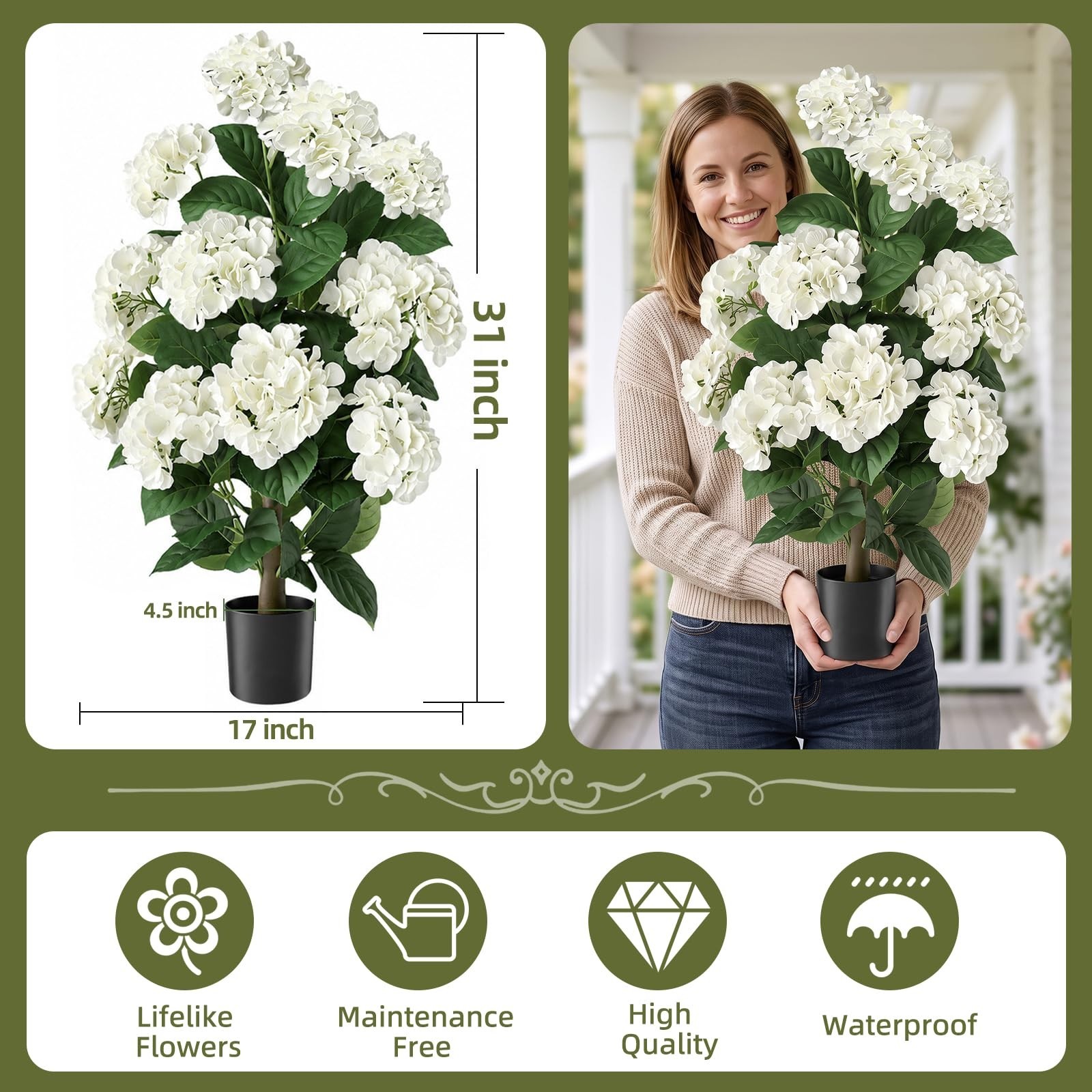 2 Pack Faux Hydrangea Trees – Realistic Artificial Flowers for Home, Wedding & O