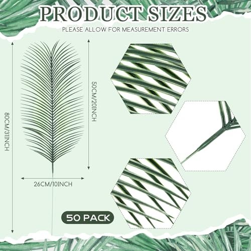 50 Pcs Large Palm Leaves 31″ – Artificial Greenery for Luau, Beach, Safari Parti