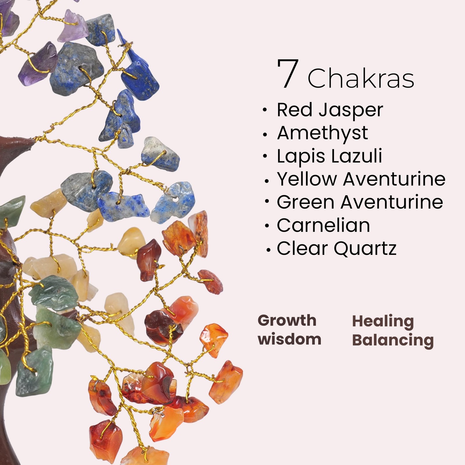 Chakra Tree of Life Crystals for Office Decor, Spiritual Gifts, Home Decor