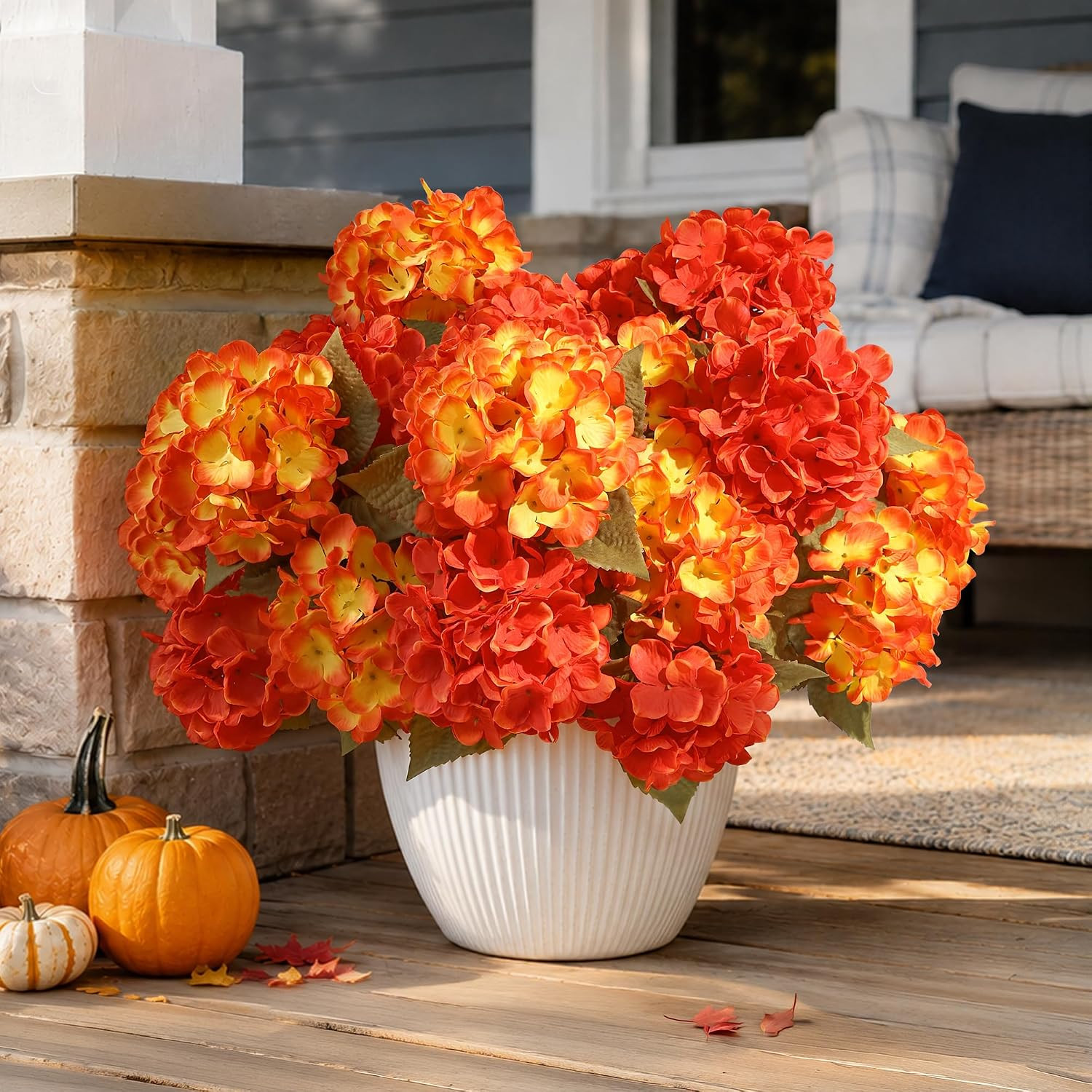 Artificial Flowers for Outdoors, 4 PCS Fall Fake Silk Hydrangea Flower Stems for