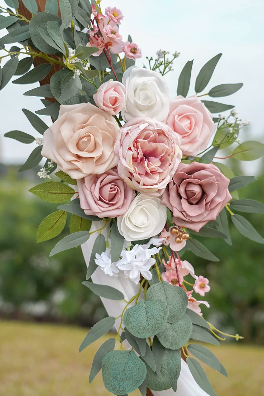 2 PCS Small Wedding Arch Artificial Dusty Rose Blush Flowers Welcome Sign Decor