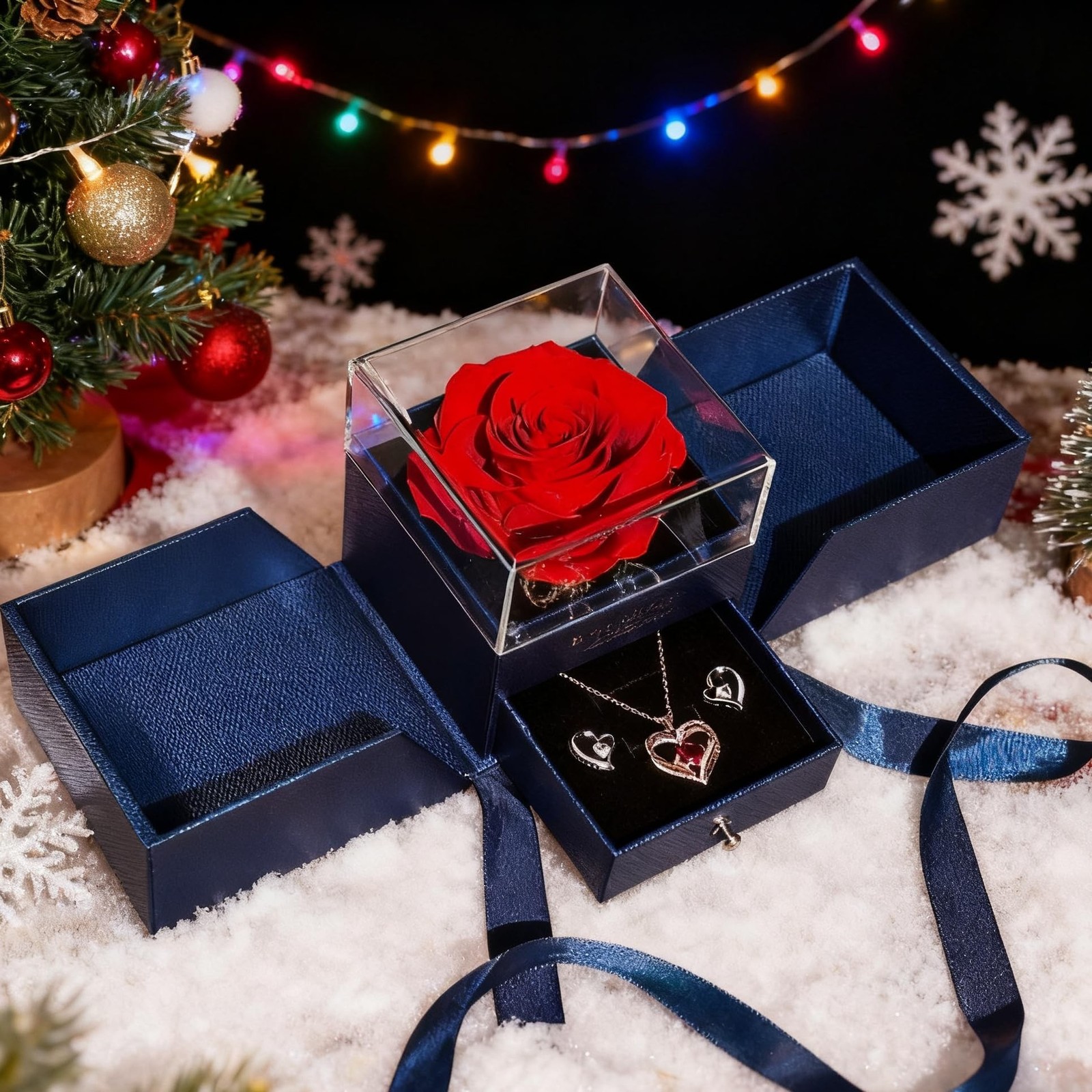 Preserved Red Real Rose with Necklace&Earrings-Eternal Forever Flowers Rose,B…