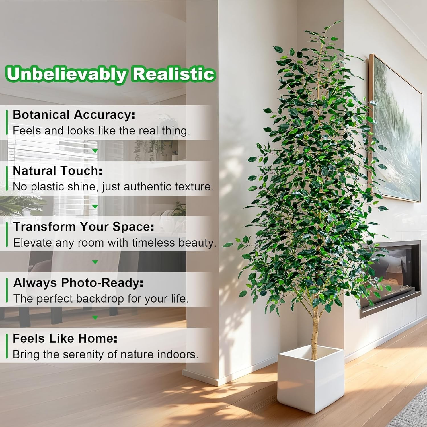 Artificial Ficus Tree 6FT Indoor Faux Tree with Pot Real Looking Green Decor