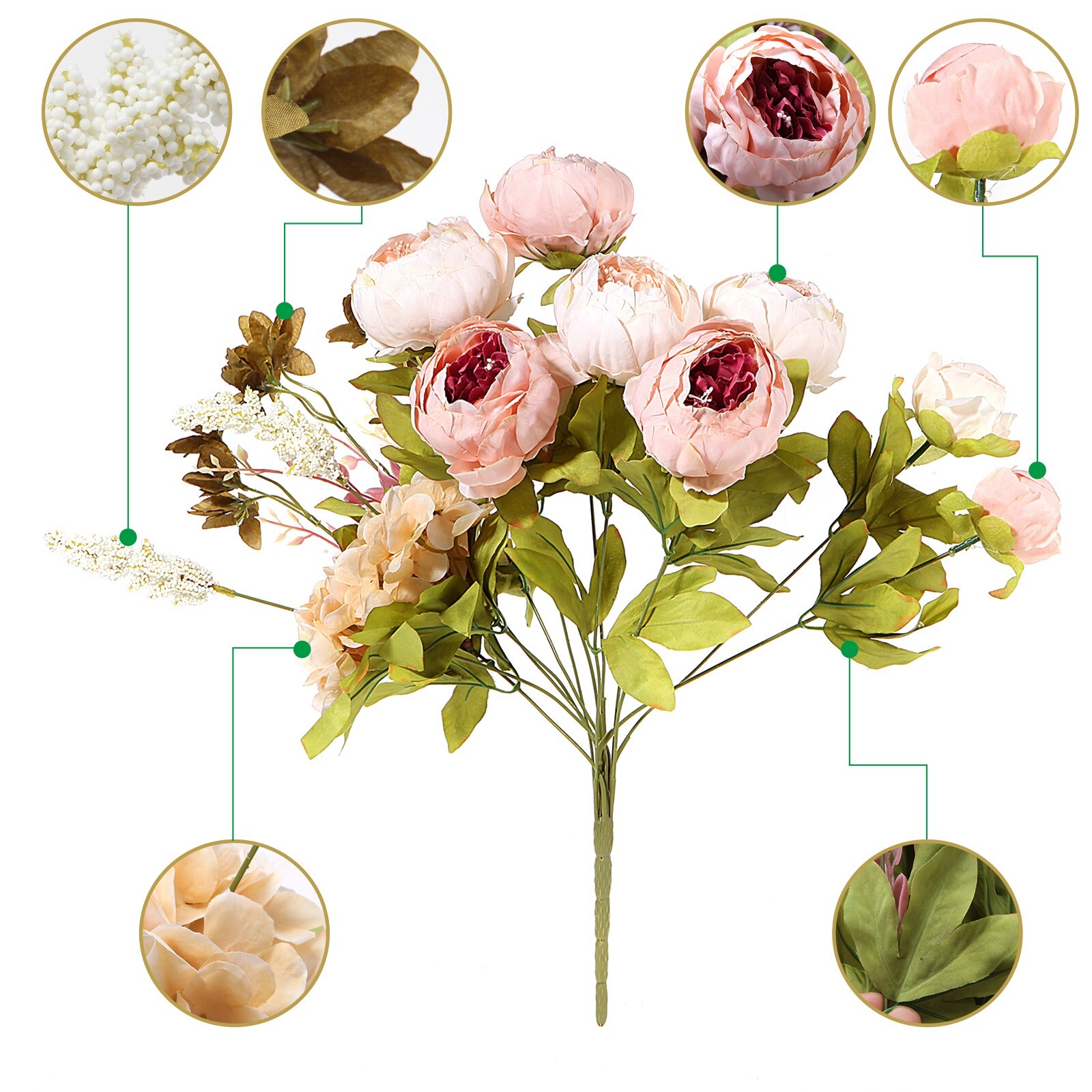 EZFLOWERY 2 PACK Artificial Peony Silk Flowers Arrangement Bouquet – Peach