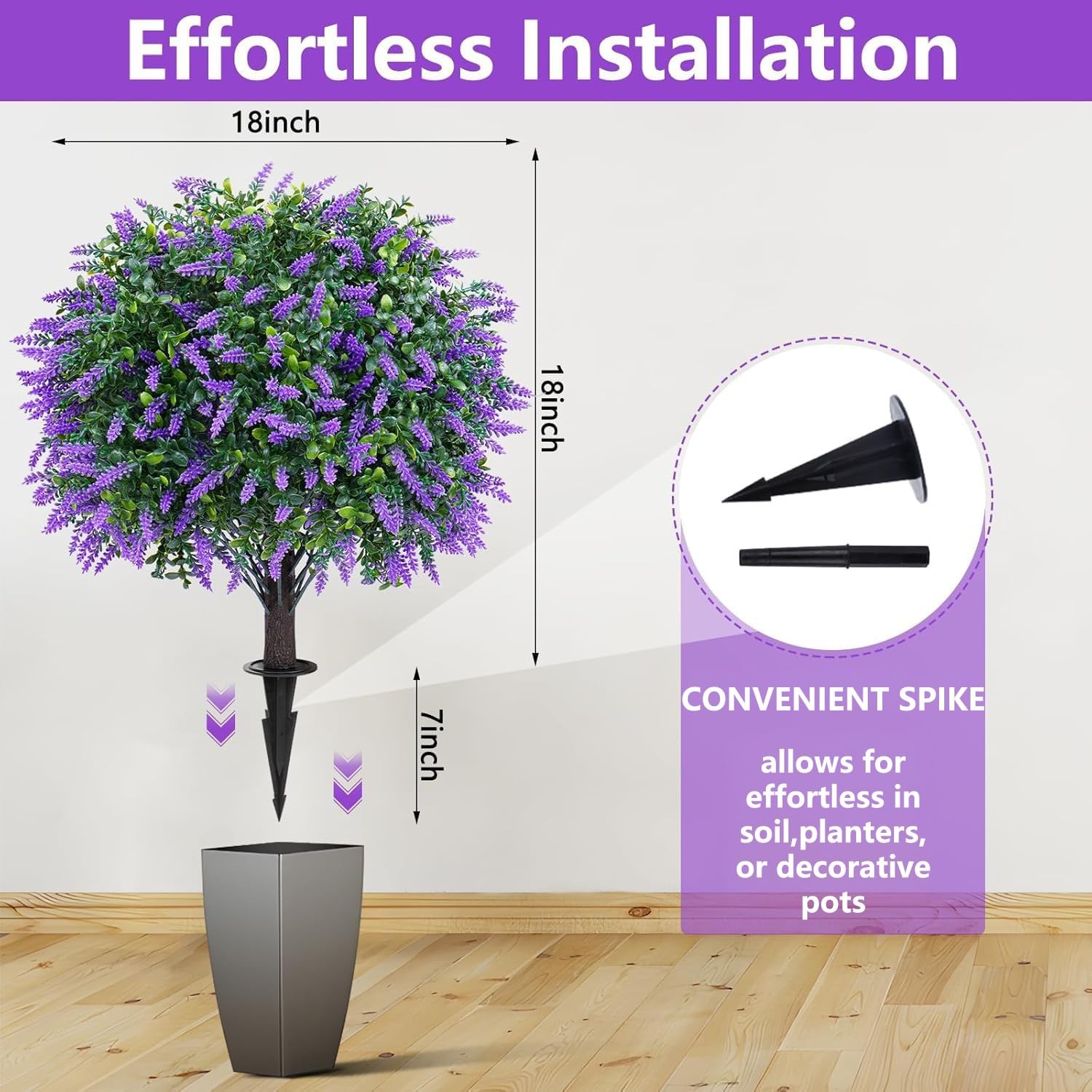 Artificial Lavender Topiary Trees with Ground Spike, Set of 2 UV Resistant Ar…