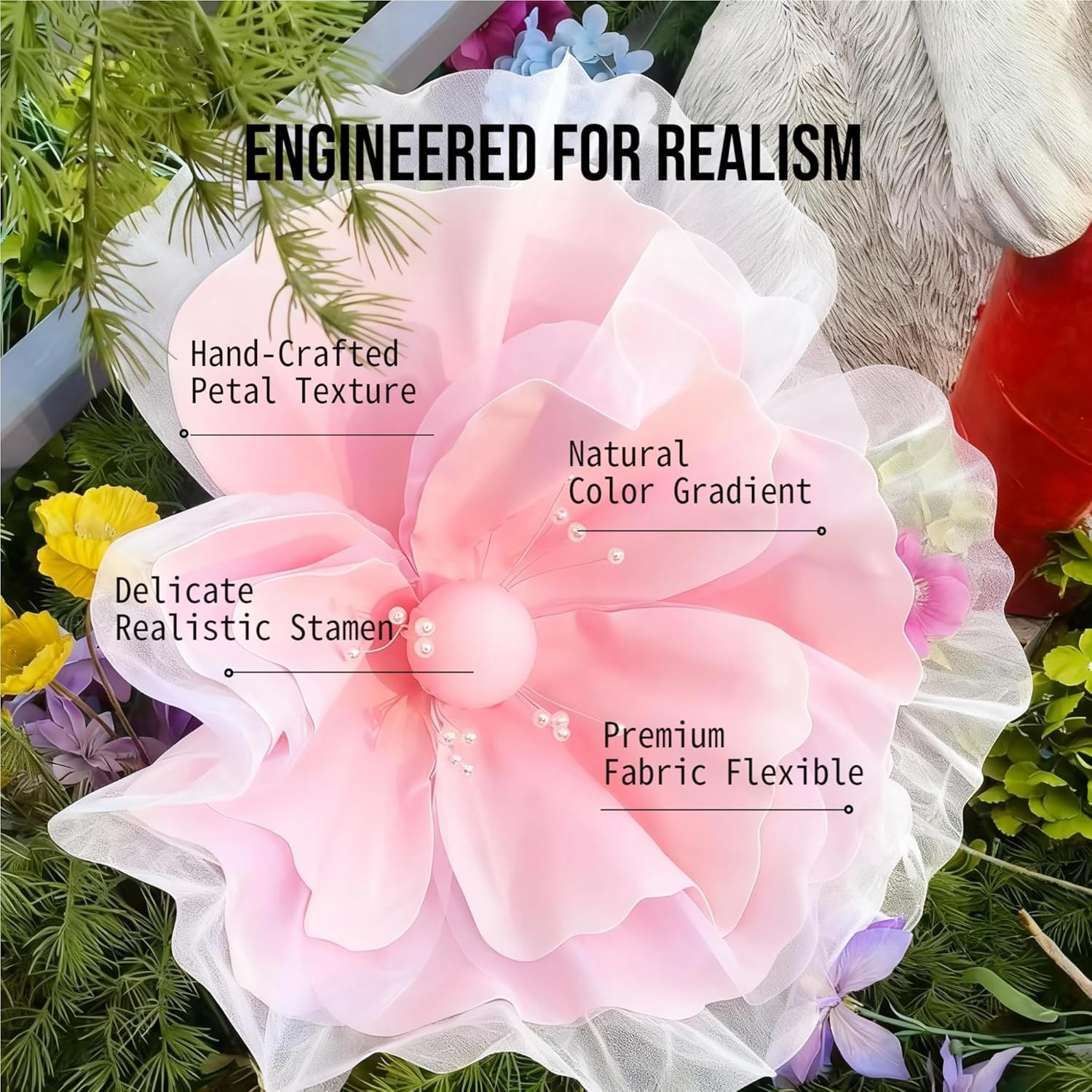 Giant Soft Pink Flower Decoration Set with Stand – 3-Pack for Events & Home
