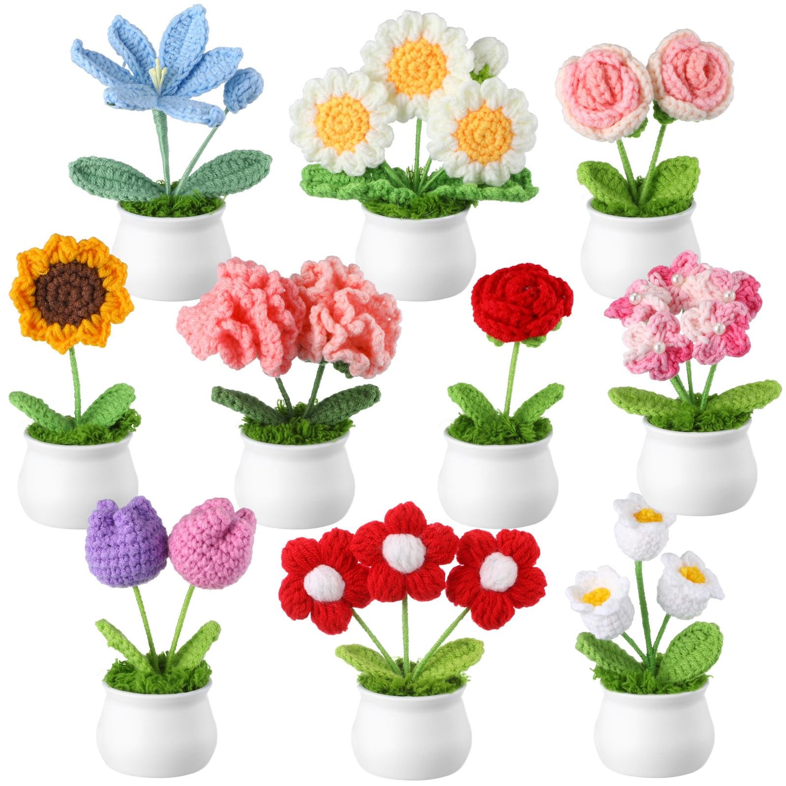 10 Pcs Crochet Flowers Bouquet Bulk Thank You Gifts Handmade Knitted Mini Flo…