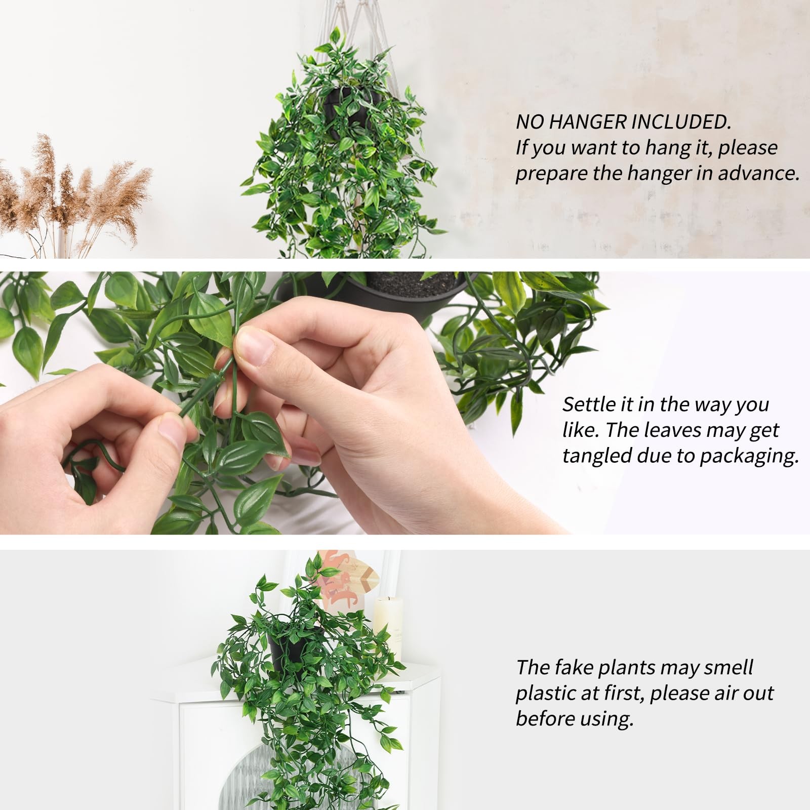 3 Pack Artificial Hanging Plants Fake Plants with Pots for House Bedroom Wall…