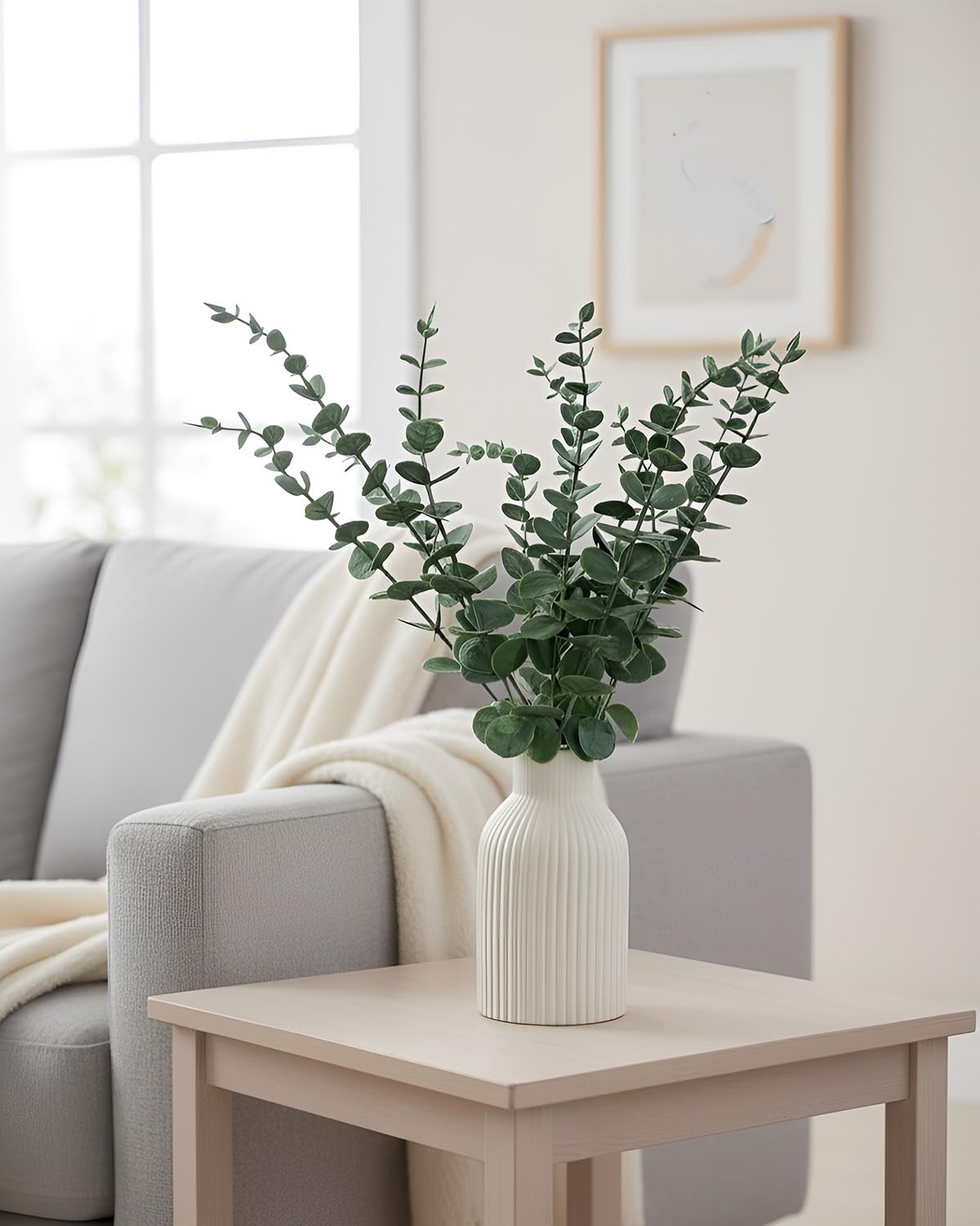 Faux Eucalyptus Stems in Ceramic Vase for Bathroom Counter Decor Artificial E…