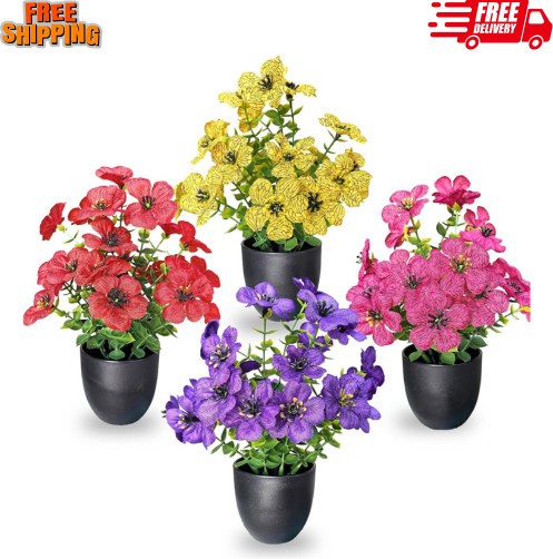 Small Fake Plants 4 Packs Artificial Flowers in Pots Home Decor Fake Flowers Dec