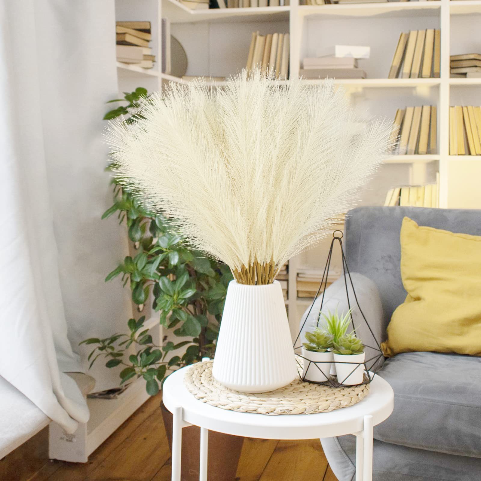 50PCS Faux Pampas Grass, 21.6″ Short Artificial Pompous Grass Floral Fake Pom…