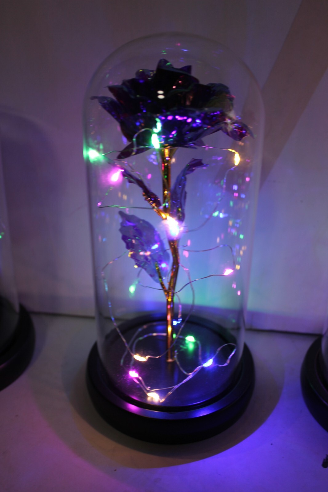 Blue Eternal Rose w LED Lights in Glass Dome Mothers Valentines Anniversary Gift