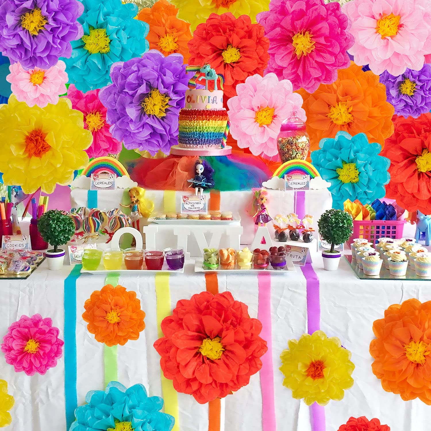 21 PCS Mexican Paper Flowers 7 Colors 3 Sizes Fiesta Tissue Flower for Party