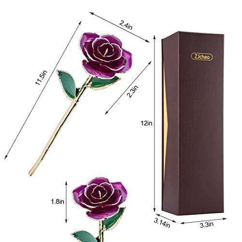 ZJchao 24K Purple Rose for Her, Eternal Eternity Love Real Gold Plated Rose