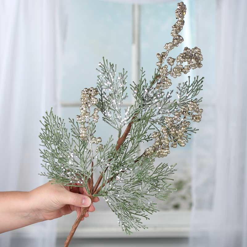 Lot of 2 Frosted Platinum Artificial Berry Juniper 23″ Sprays