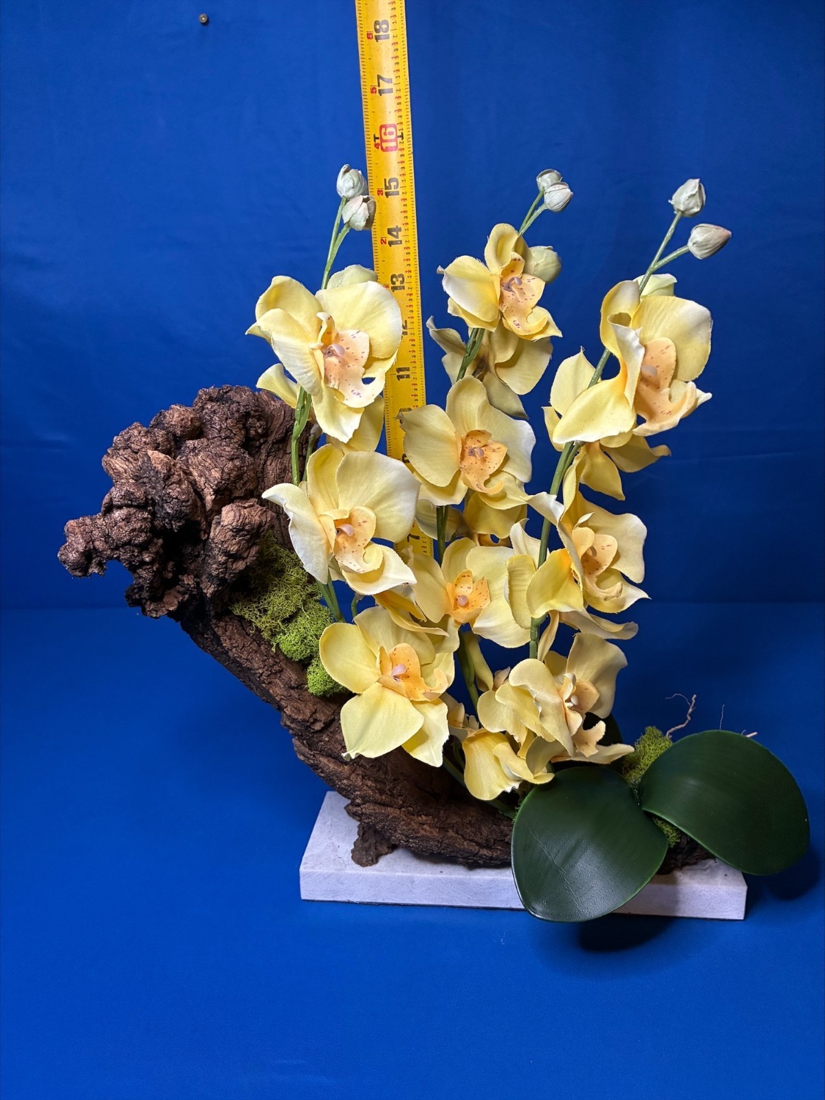 Decor Artificial Plant Home Arrangement Orchid Marble Base Natural Bark Handmade
