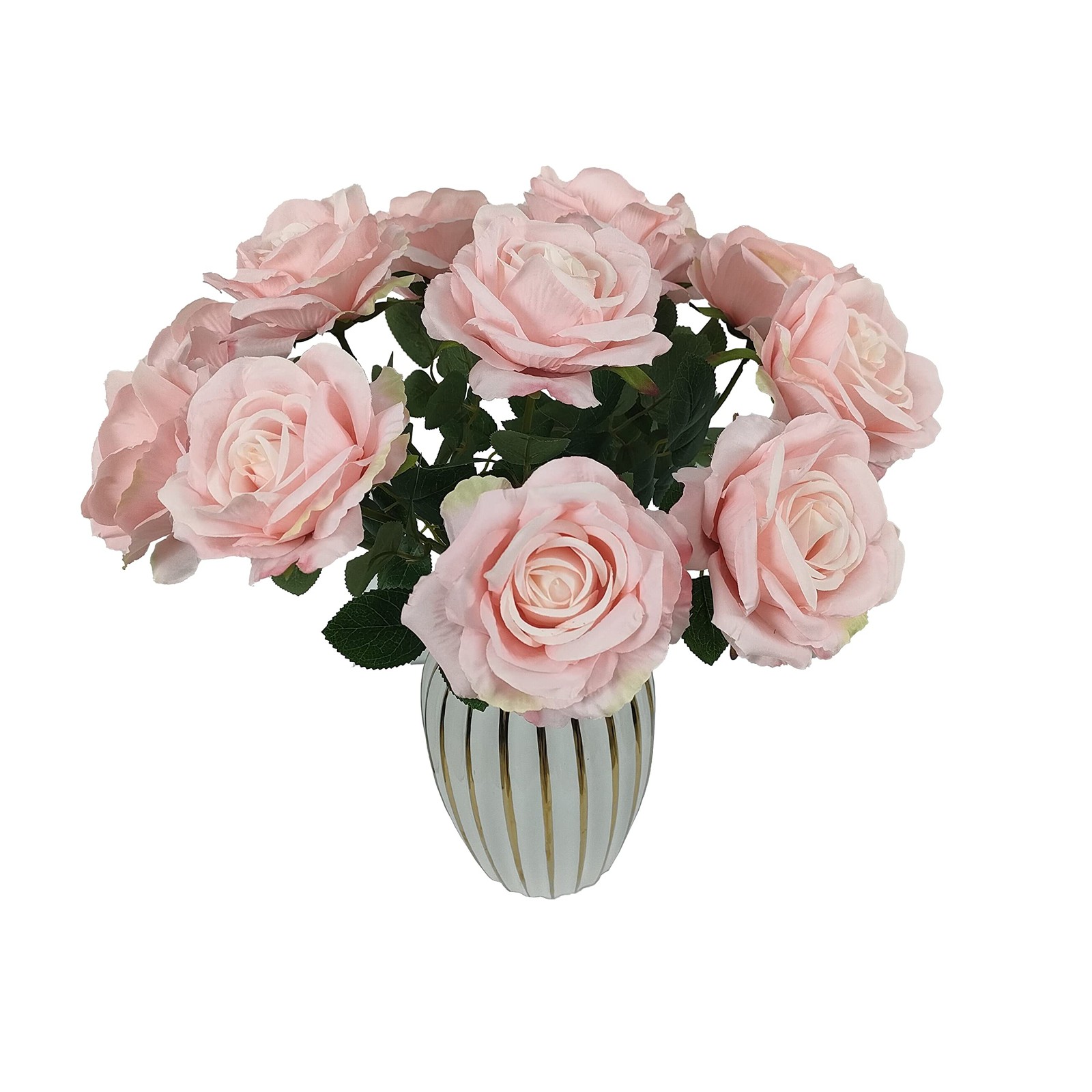 12 Pcs Light Pink Roses Artificial Flowers, Faux Baby Pink Flowers Bulk,Flora…