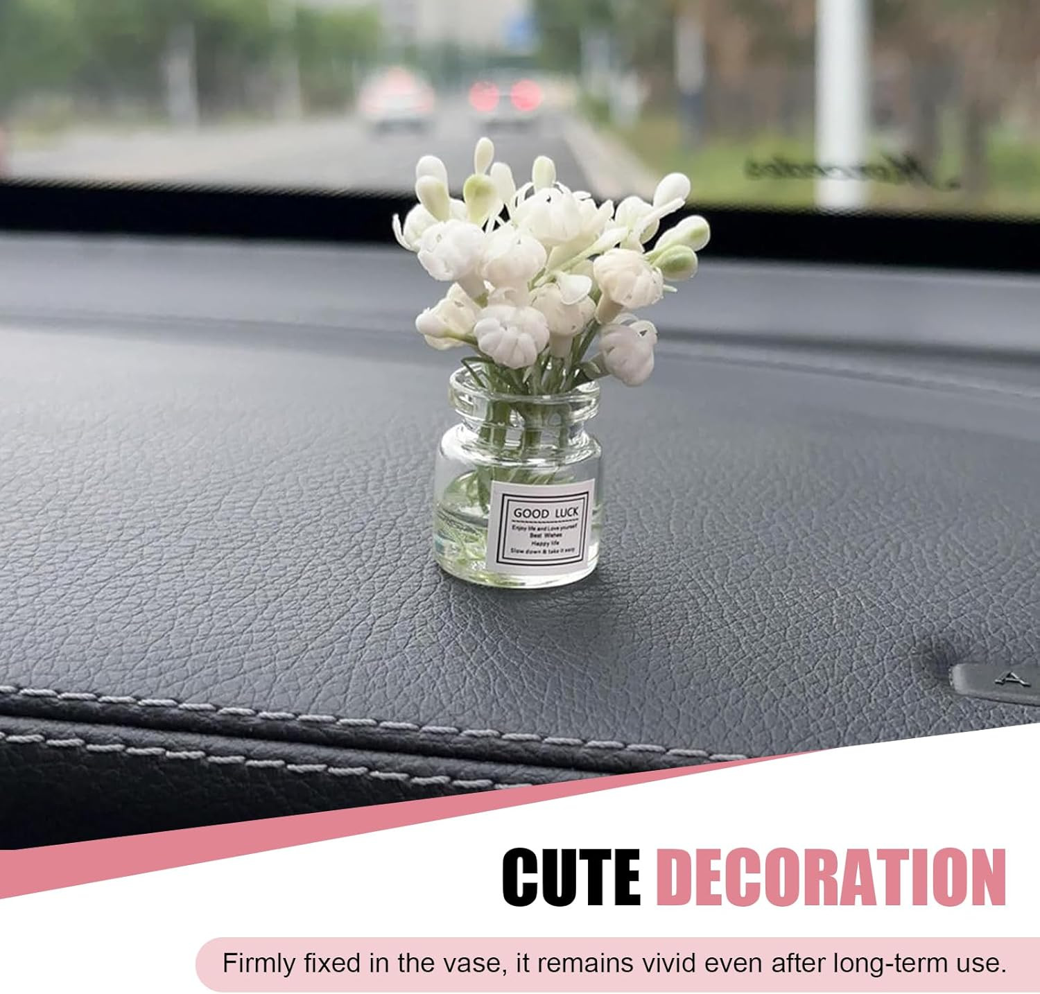 3 PCS Car Dash Flower Ornaments, Cute Mini Cherry Blossom Jasmine Decoration, Na