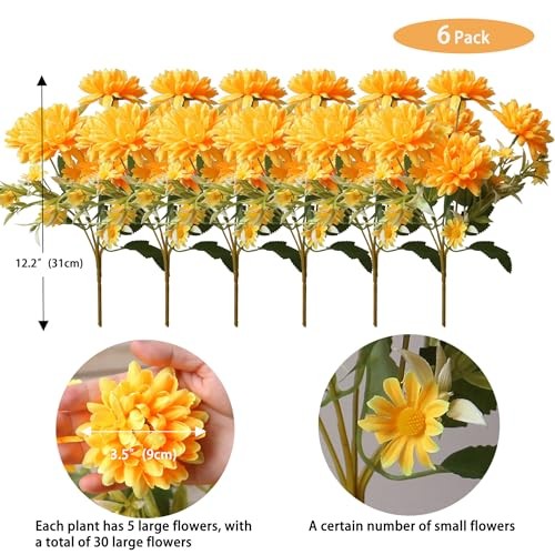 Pack Artificial Marigold Silk Flowers Bouquet, Orange Yellow 6 Yellow/Orange