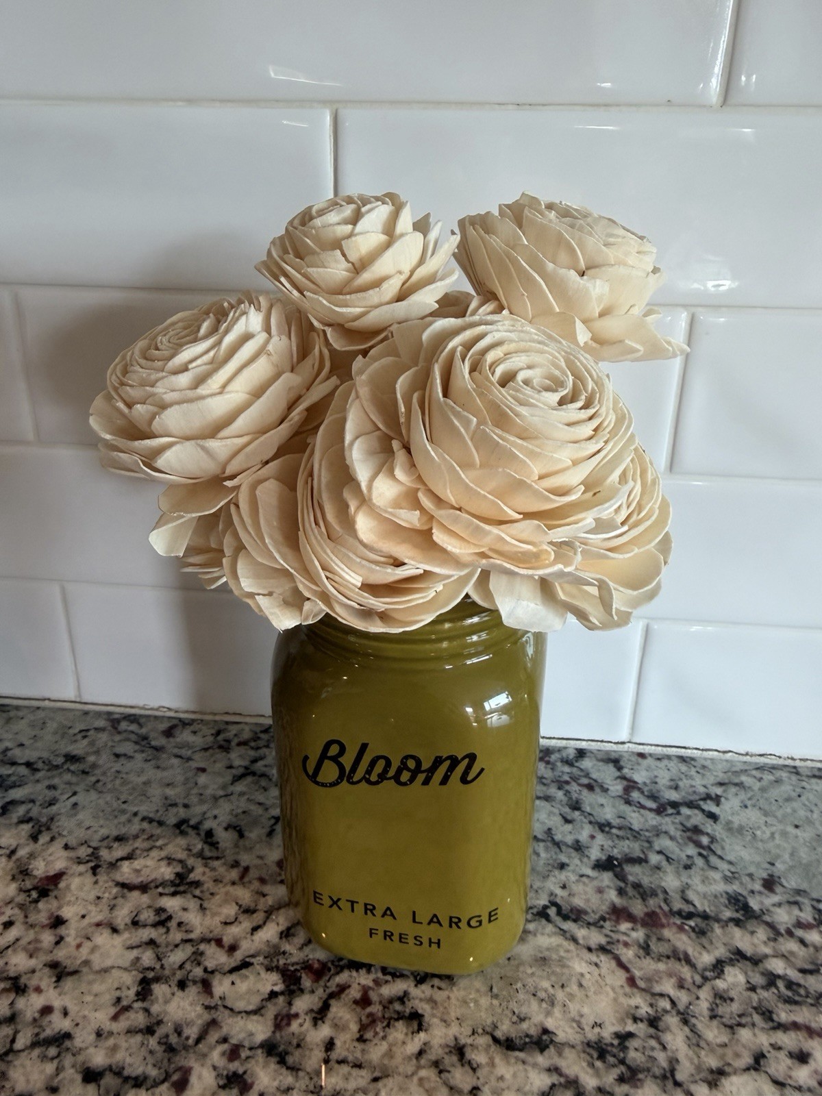 Rustic Farmhouse Wood Flower Arrangement in Bloom Mason Jar Vase Cottage Decor