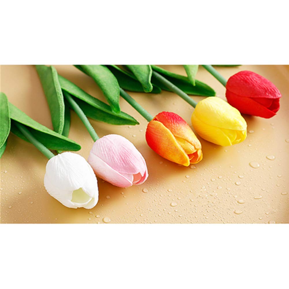 10 PCS PU Fake Tulips Real Touch Artificial Flowers Arrangement Bouquet White