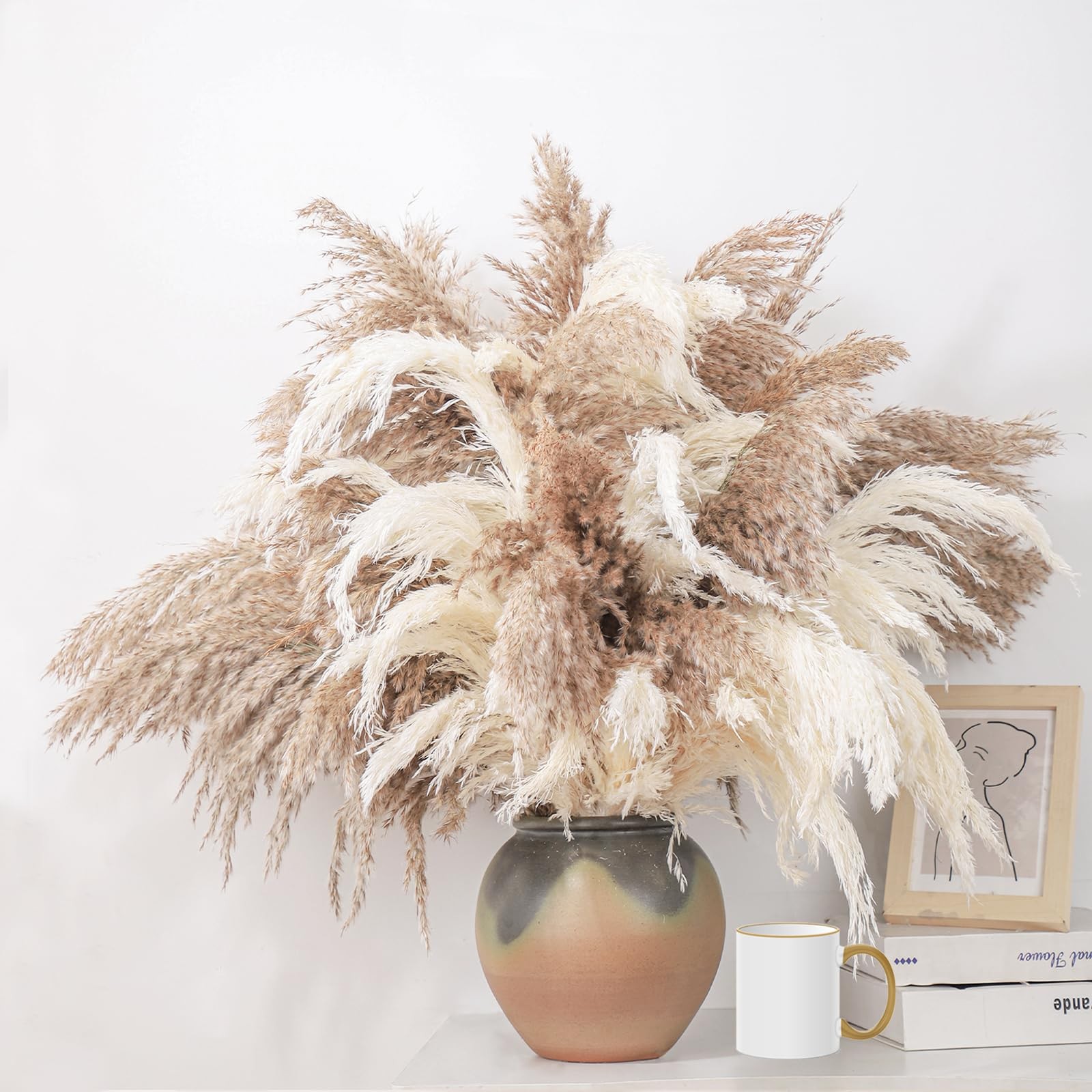 28″ inch 20 Stems Large Pampas 20pcs 10brown & 10white, 10 Brown & 10 White