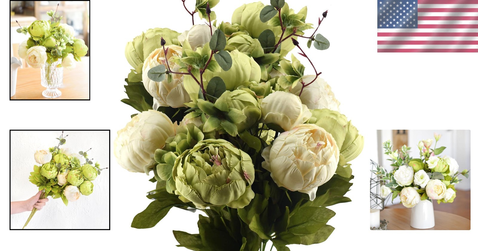 Lush Cream & Green Artificial Peonies