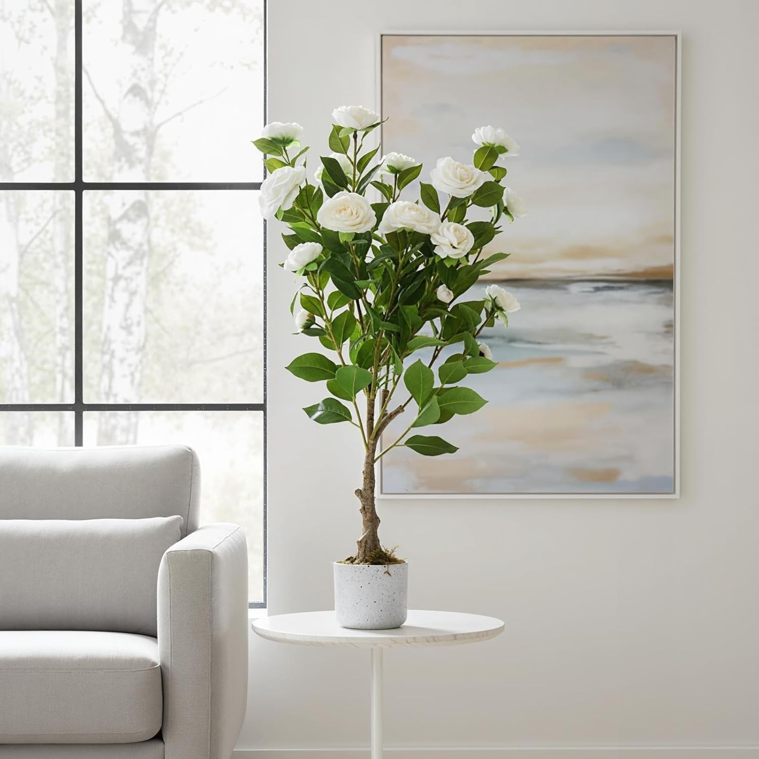 2 Pack 2.8FT Artificial Camellia Tree Faux Camellia Plant in Pot Outdoor Decor