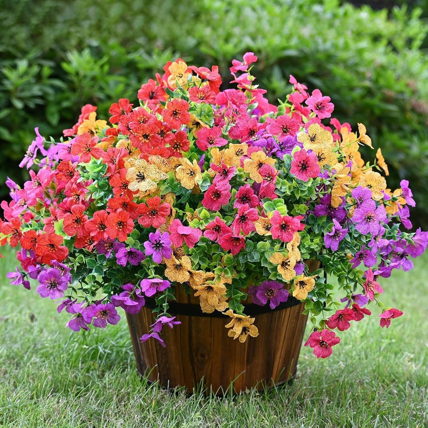 Lifelike 8 Bundle Faux Outdoor Flower Set – UV Resistant Plastic Plants for Home