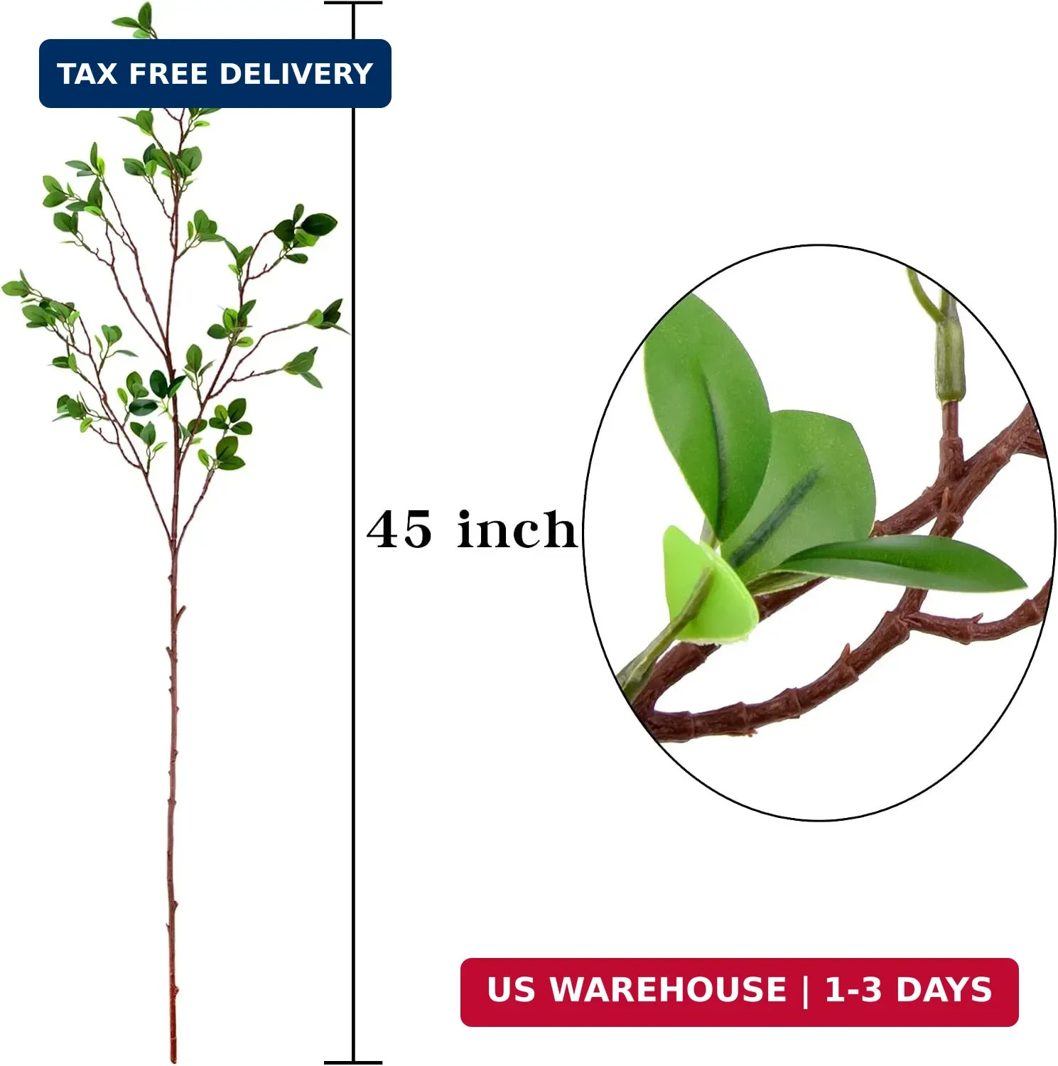 45 Artificial Ficus Branches 3 Piece Faux Greenery Stems for Home Decor
