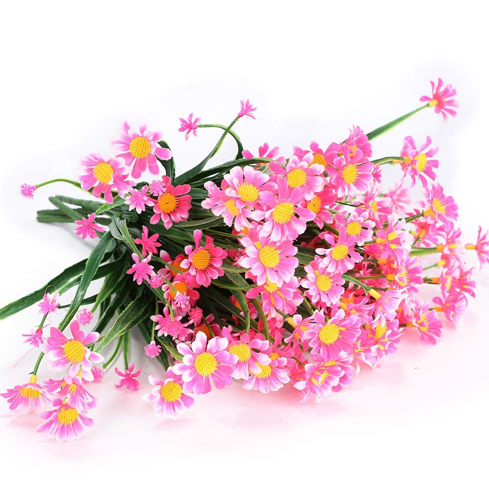 UV Resistant Artificial Daisies 4 Bundles of Faux Flowers for Indoor &